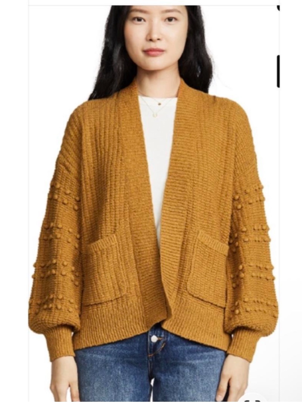 Madewell Mustard Bobble-Sleeve Open-Front Cardigan